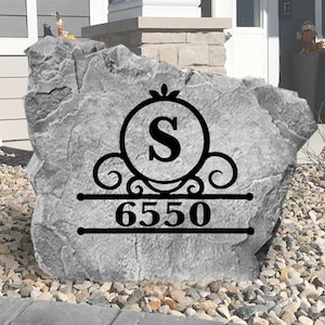 Fancy Circle Monogram Address Stone - Engraved Rock - Personalized - Garden Stone - House Entry - Yard Decor - Address Marker Greystone