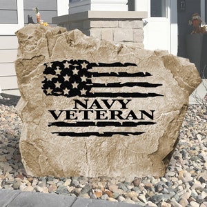 Navy Veteran Flag Engraved Stone -  Military - Engraved - Veteran Gift - Yard Decor - Soldier Gift - Veterans Day