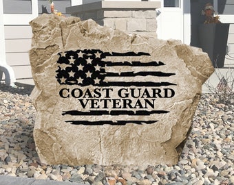 Coast Guard Veteran Flag Engraved Stone -  Military - Engraved - Veteran Gift - Yard Decor - Soldier Gift - Veterans Day