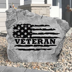 Veteran Flag Engraved Stone -  Military - Engraved - Veteran Gift - Yard Decor - Soldier Gift - Veteran Gift - Veterans Day - 15" x 15"