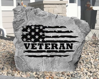 Veteran Flag Engraved Stone -  Military - Engraved - Veteran Gift - Yard Decor - Soldier Gift - Veteran Gift - Veterans Day