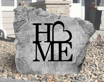 Engraved Home Heart Rock – Concrete Garden Stone, Housewarming Gift