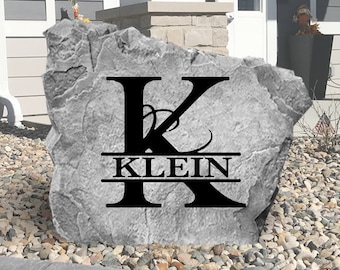 Fancy Monogram Name Stone - Engraved Rock - Personalized - Garden Stone - House Entry - Yard Decor - Wedding Gift- Family Stone