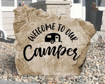 Welcome To Our Camper Sign Stone - Camping Sign - Campsite Decor - Camping - Engraved Stone - Garden Stone - Welcome Sign