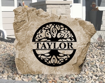 Tree Of Life Sign Name Rock - Engraved Stone - Personalized - Wedding Gift Garden Stone - House Entry - Yard Decor - Family Sign