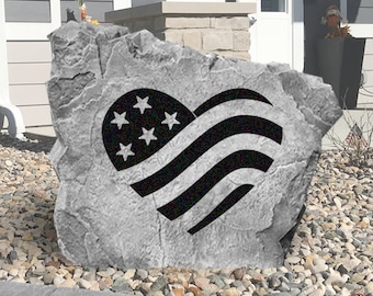 Heart Flag Garden Rock -  Landscape Stone - Engraved - Garden Stone - House Entry - Yard Decor - Perfect Gift