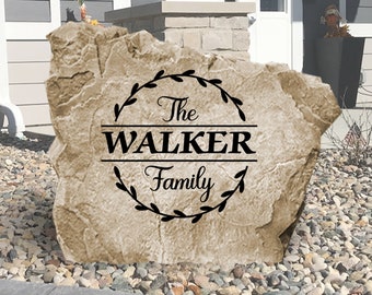 Monograma personalizado con nombre de familia en piedra - Piedra grabada - Personalizada - Piedra de jardín - Entrada de casa - Decoración de patio - Letrero