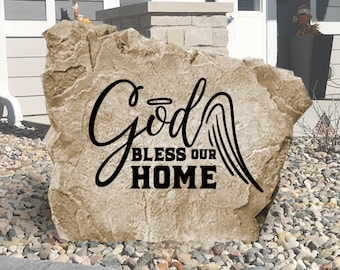 God Bless Our Home Garden Rock -  Landscape Stone - Engraved - Garden Stone - Housewarming House Entry - Yard Decor - House Sign
