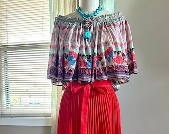 Large Floral Off the Shoulder Cropped Bardot Ruffle Top