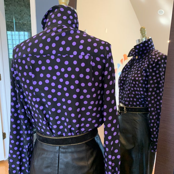 Medium Purple Polka Dot Silk Blouse - image 4