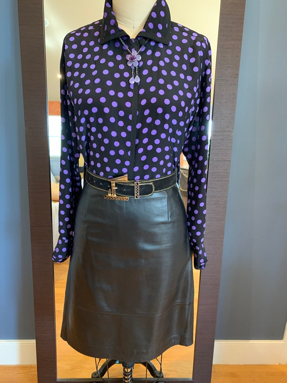 Medium Purple Polka Dot Silk Blouse - image 2