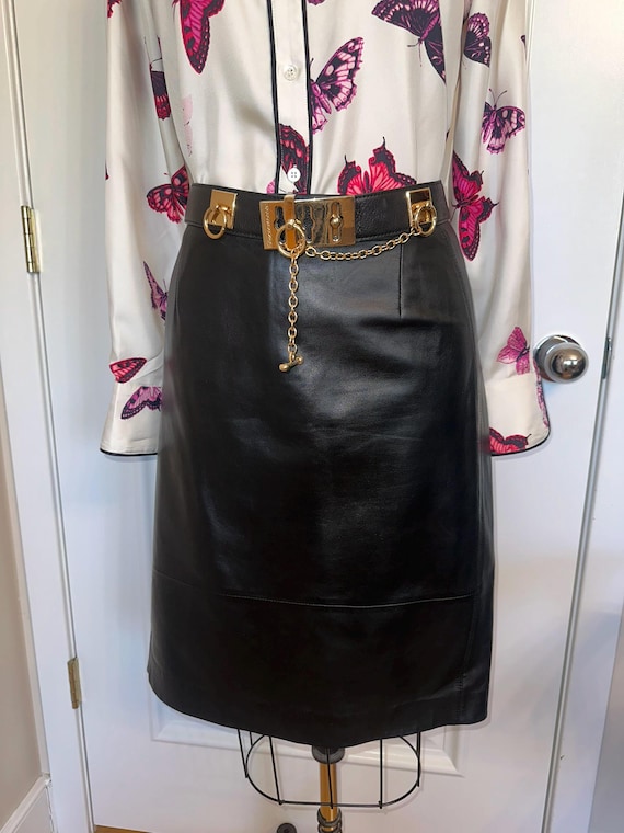Size 12 - Pure Leather Vintage Black Pencil Skirt