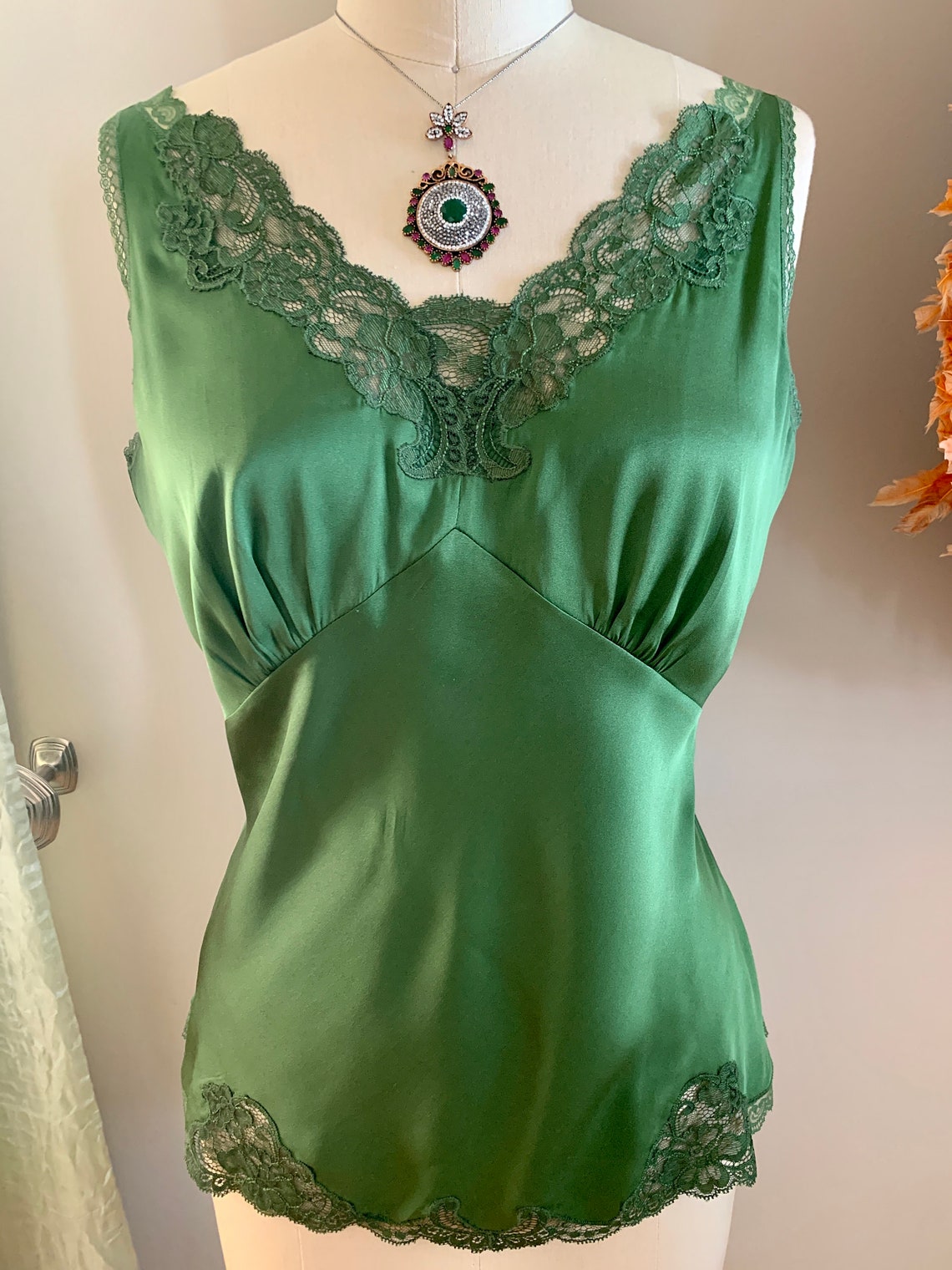 Vintage 1980s Sz 10 Lace Embroidered Satin Silk Camisole from Etsy