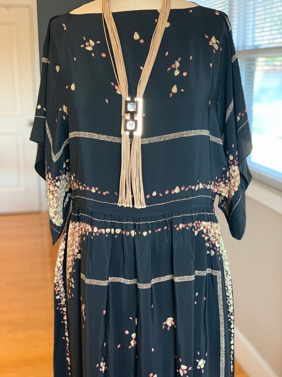 1970s Scarf Print Silk Dress, Large