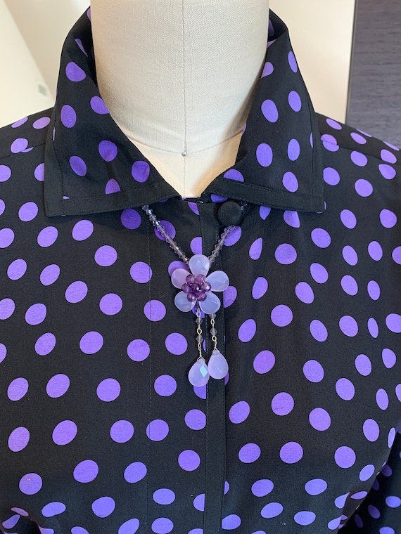Medium Purple Polka Dot Silk Blouse - image 1