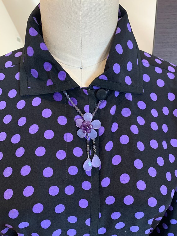 Medium Purple Polka Dot Silk Blouse - image 1