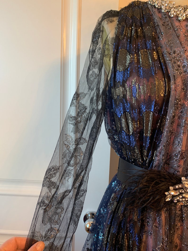 LANVIN Haute Couture Glitter Lace Cocktail Dress US Size 10 Etsy