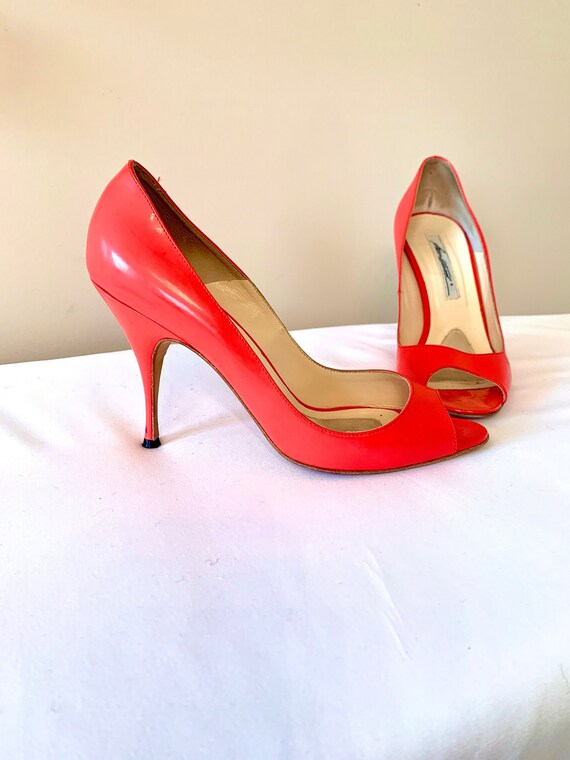 Brian Atwood Salmon Pink Open Toe Pumps, US Size 7