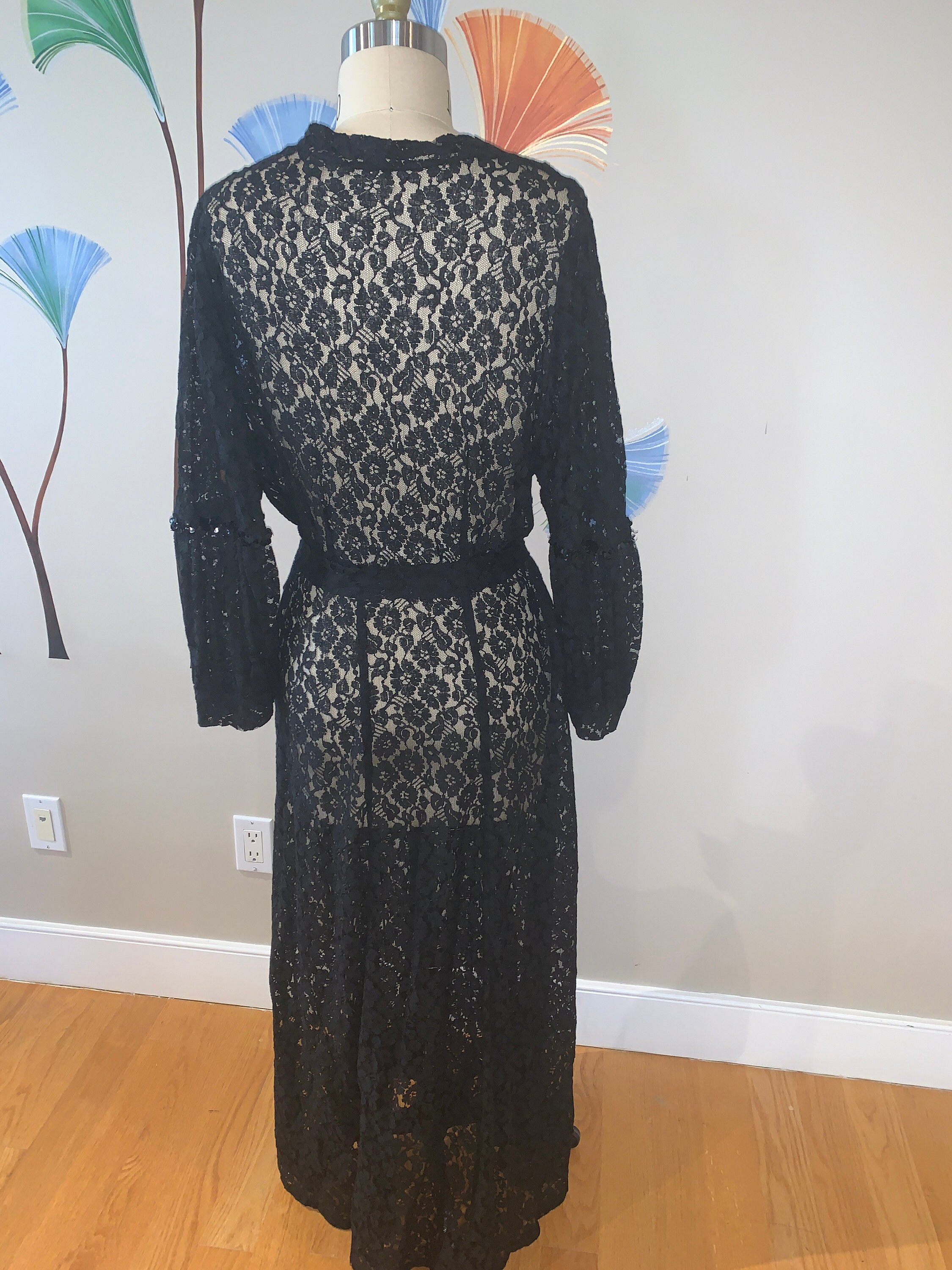 True Vintage 1930's Black Lace Gown with Belt | Etsy