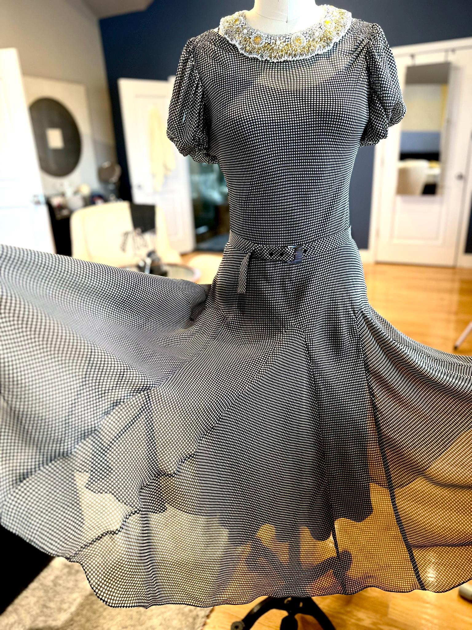 Herlipto French Chic Gingham Dress【M】 MINT - US Sz 8-10 European Designer Gingham Chiffon Midi Dress
