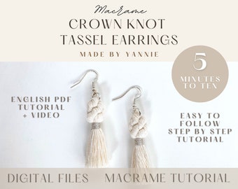 Macrame Crown Knot Tassel Earrings PDF Pattern + Video Tutorial