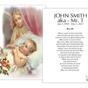 Funeral Memorial Prayer Cards (Baby with angel) FPC1058EN -Printed, Optional Lamination