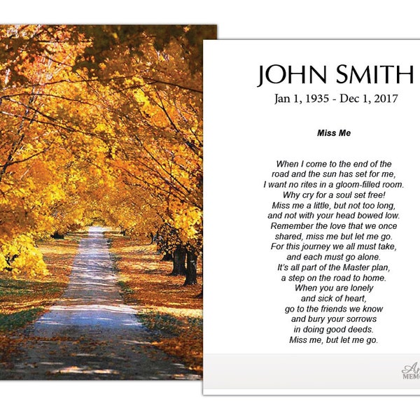 Funeral Memorial Prayer Cards (Atum Walk) FPC1002EN - Printed, Optional Lamination- Qty- 50