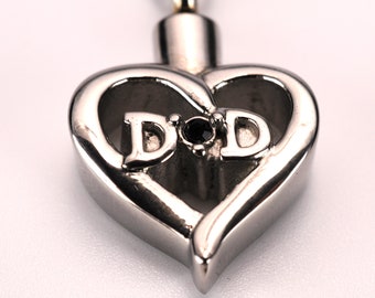 Dad Heart Stainless Steel Cremation Pendant, Cremation Jewelry, Ash Jewelry, Urn Necklace For Ashes, Silver Heart Necklace
