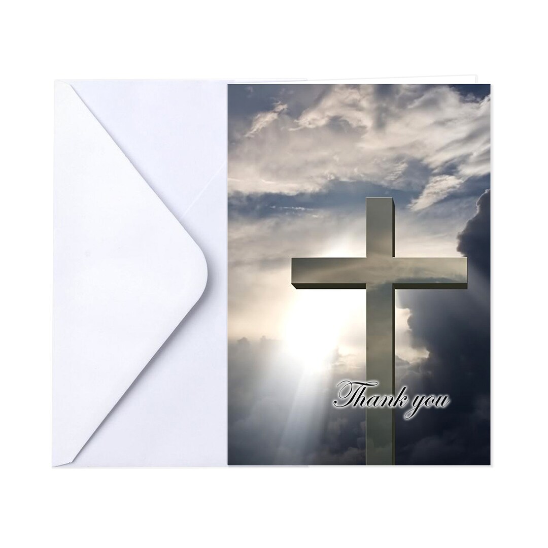 Funeral Memorial Service Thank You Cards With Envelopes (25 Count) FTKC1003 FNCP Cross (family