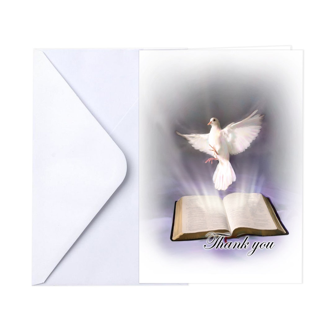 Funeral Memorial Service Thank You Cards With Envelopes 25 Count White Dove and Bible family