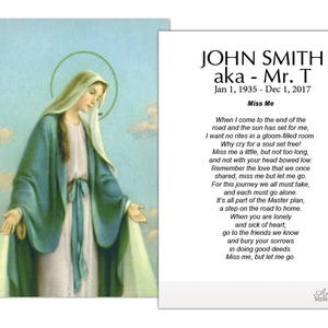 Funeral Memorial Prayer Cards (Virgin Mary) FPC1030EN -Printed, Optional Lamination