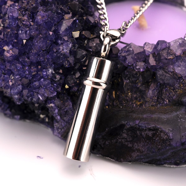 Cylinder Stainless Steel Cremation Pendant, Cremation Jewelry, Ships Next Day- Ash Jewelry, Urn Necklace For Ashes, Silver Heart Necklace