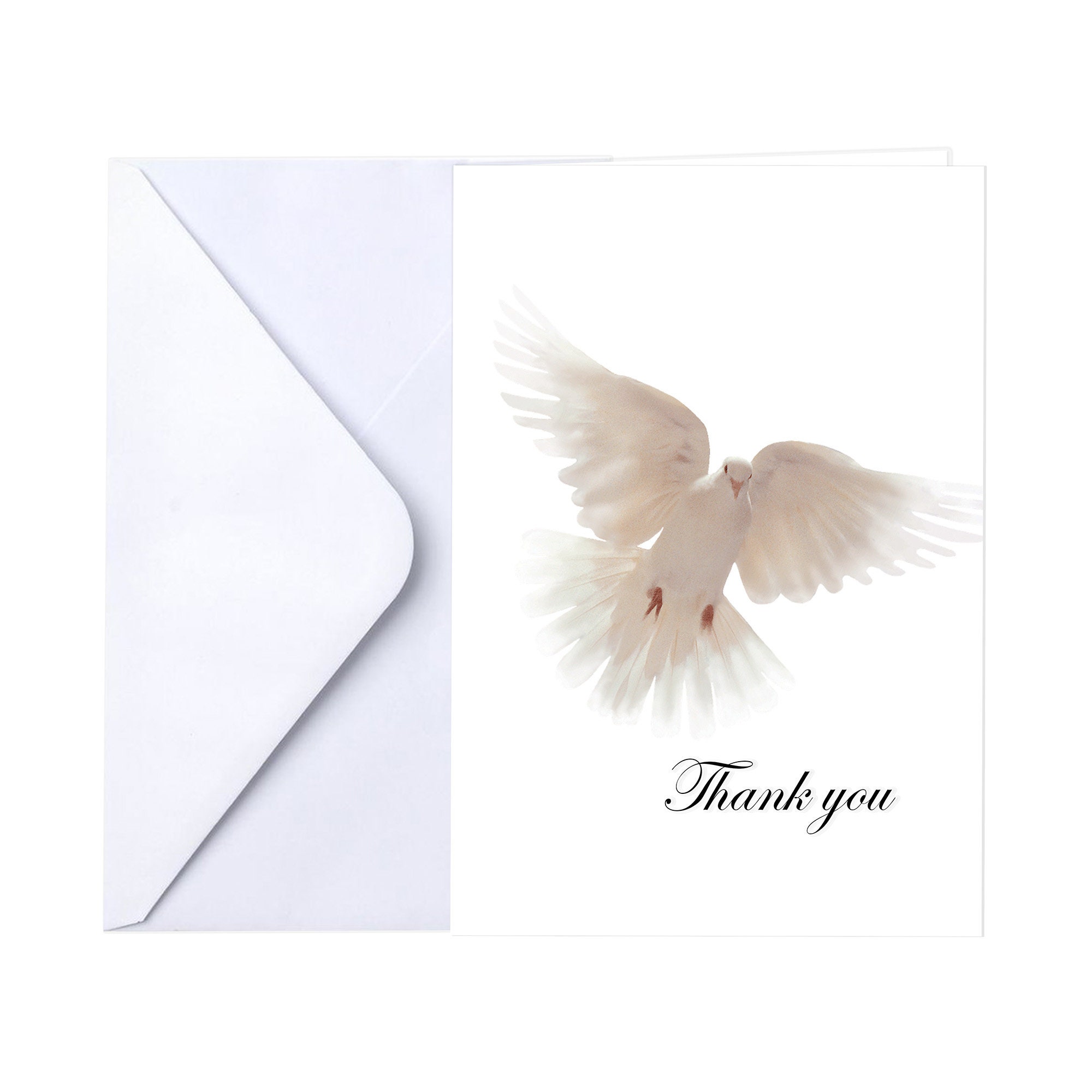 Funeral Memorial Service Thank You Cards With Envelopes 25 Count White Dove family Name Custom