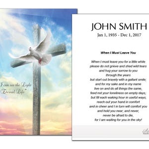 Funeral Memorial Prayer Cards (Cross and Dove) FPC1210EN -Printed, Optional Lamination