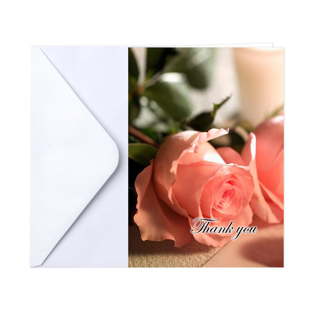 Funeral Memorial Service Thank You Cards With Envelopes 25 Count Peach Rose Flowers family Name