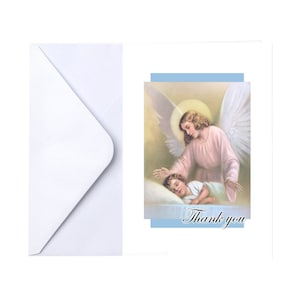 Funeral Memorial Service Thank You Cards with Envelopes (25 Count) Guardian Angel (Family Name Custom Printed - Select Desired Verse)