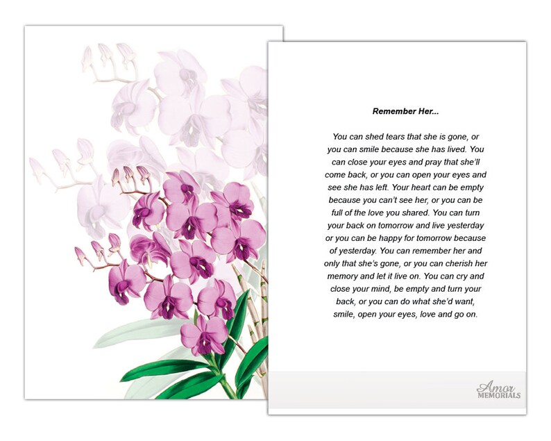 Funeral Memorial Prayer Cards (purple Orchid) FPC1065EN - Printed