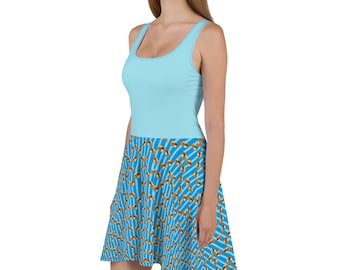 Pekingese Peke Blue Skater Dress