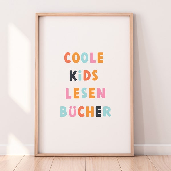 Farbenfrohes Kinderposter - "Coole Kids Lesen Bücher"