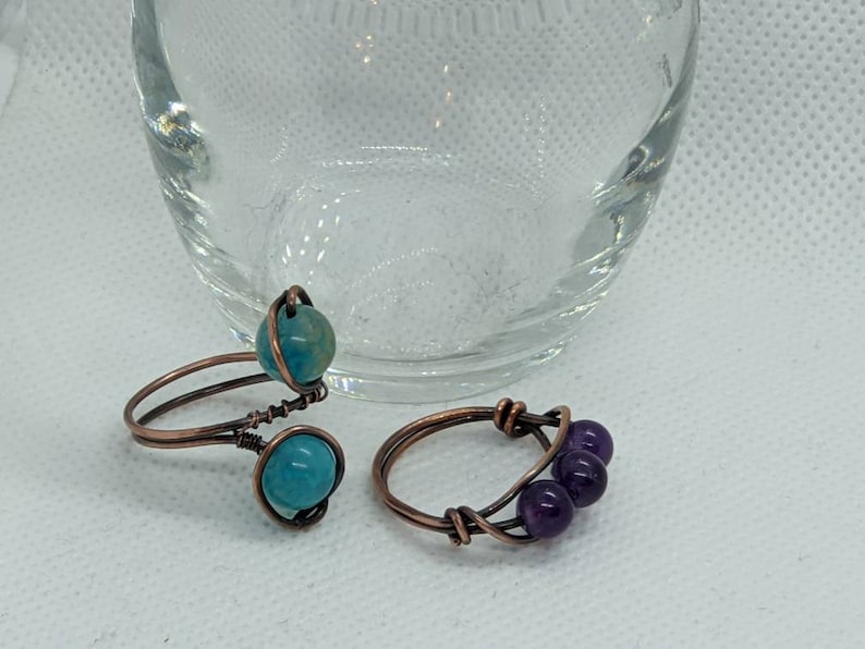 2 Stackable rings amethyst and blue agate.