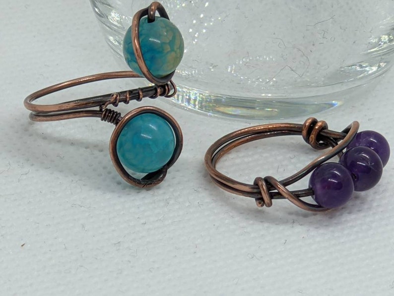 2 Stackable rings amethyst and blue agate.
