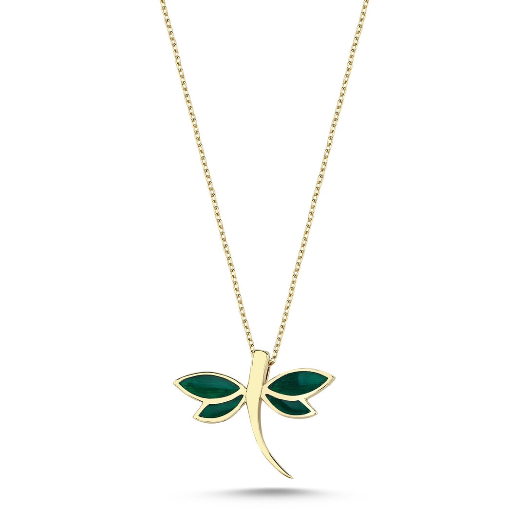14k Solid Gold Dragonfly Pendant Models Solid Gold Necklace Etsy