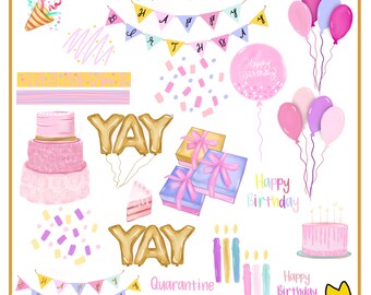 Watercolor Birthday Stickers | Digital Planner GoodNotes PNG
