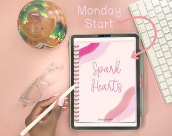 Spark Hearts Monday Start Date Portrait planner with templates | Goodnotes | Noteshelf | notability pdf file digital planners for Goodnotes