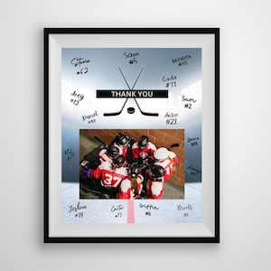 Hockey bedankt digitale download sjabloonontwerp hockeypuck team fotosjabloon afdrukbare sportfeest viering kaart cadeau-idee hockey