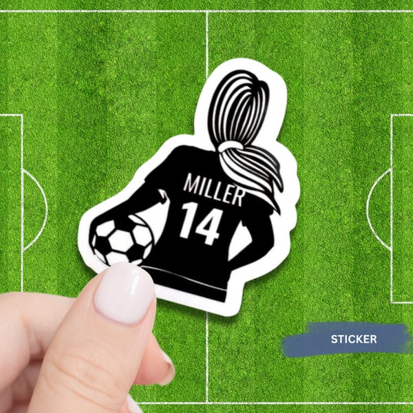 Soccer Player Sticker Girl Soccer Decal Water Bottle Design Custom Name Label Team Number Soccer Gift Girl Athlete Sports Accessory Laptop
