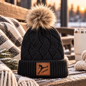 Figure Skating Beanie Winter Hat Custom Design Patch Personalized Skater Gift For Mom Rink Wear Warm Accessory Ice Skating Arena Fashion Fur