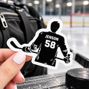 Custom Hockey Player Sticker, Personalized Name & Number, Water Resistant