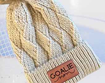 Goalie Mom Beanie Winter Hat Pom Custom Design Hockey Gift For Mom Team Wear Warm Accessory Ice Rink Side Gear Cold Weather Sport Style