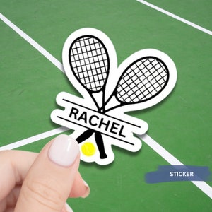 Tennis Racket Sticker Name Design Custom Vinyl Decal Personalized Water Bottle Label Custom Team Gift Tennis Player Equipment Label Sport